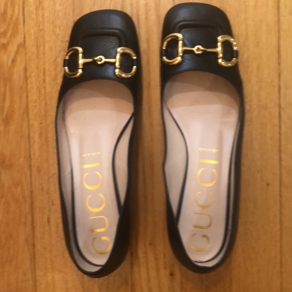 GUCCI Women’s Ballet Flats, 1 inch heel, gold horse bit